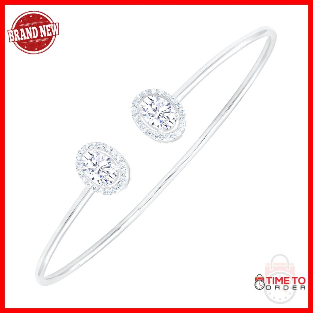 Sterling Silver Moissanite Cuff Bangle Elegant Classic Minimal Jewelry Gift